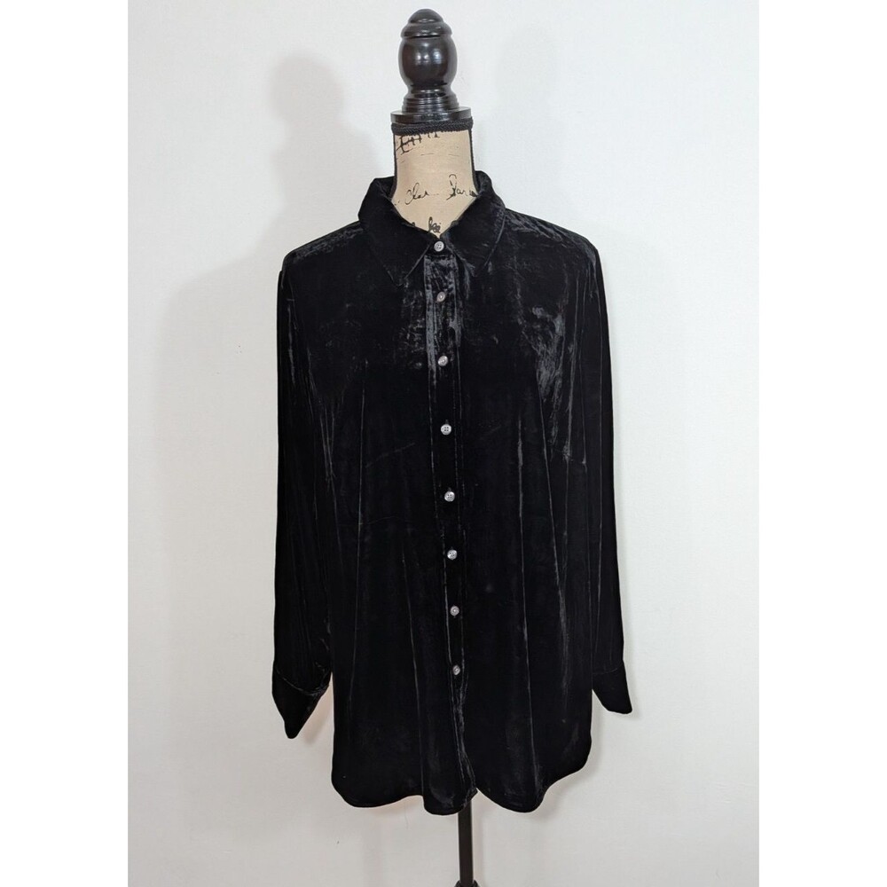 NWT Talbots Women's Black Blouse Effortless Velvet Boyfriend Shirt Size 1X